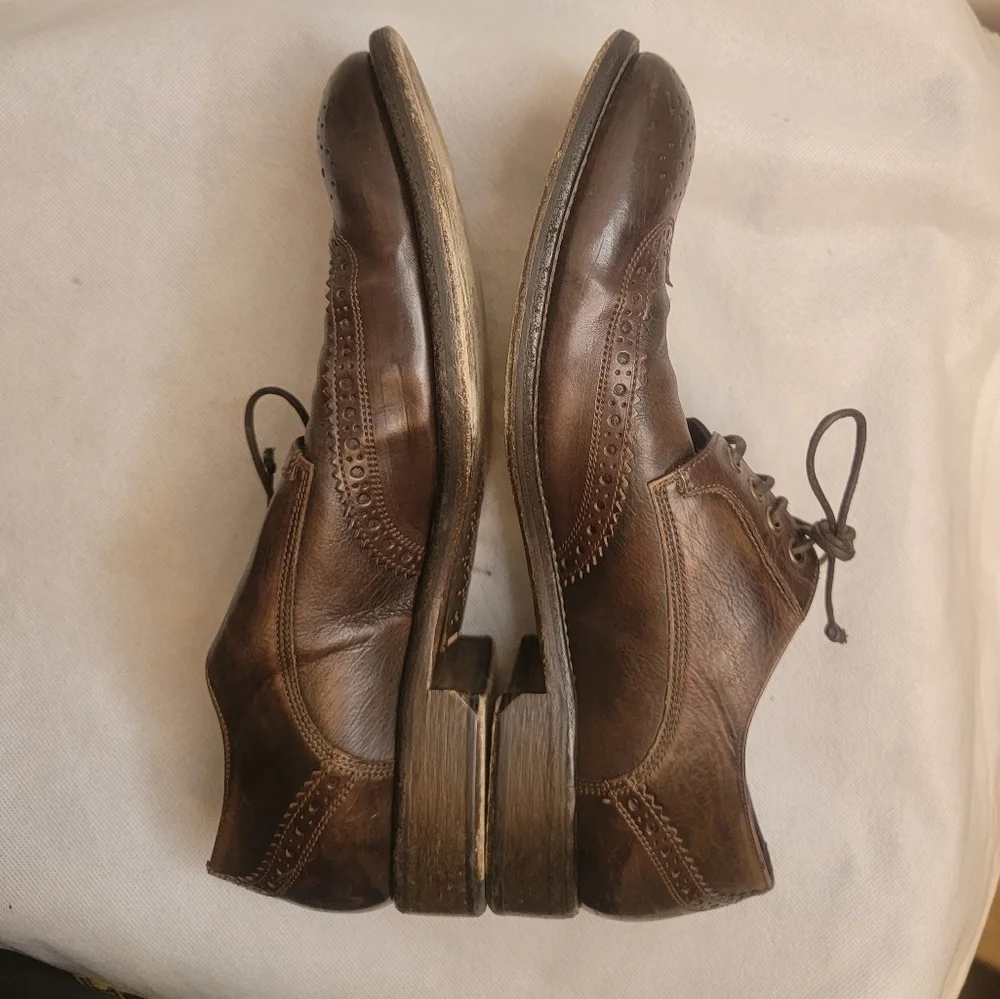 John Varvatos Luxe Leather Wingtip Oxford Shoes Mens 10M Dark Brown Casual Dress